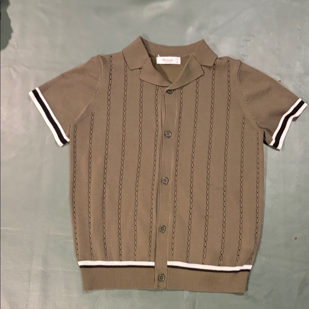 Kids Knit Button-Up Polo in Olive Green